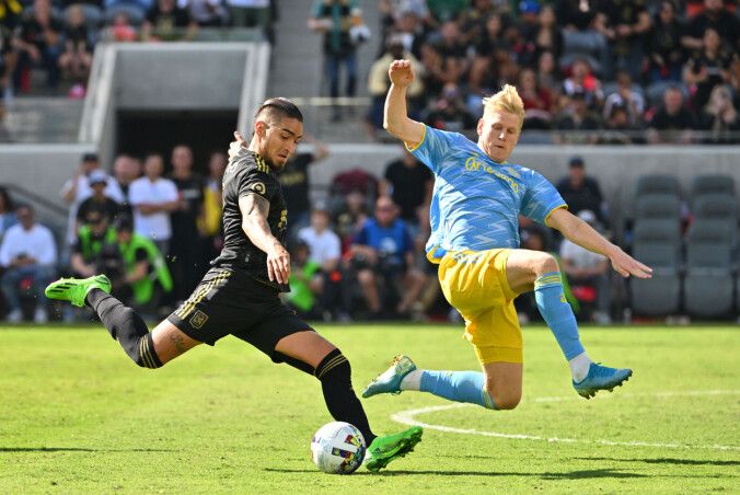 PROFILE: Jakob Glesnes has made a mark with his defensive play in MLS. Here he tackles Cristian Arango from Los Angeles FC. Photo: Jayne Kamin-Oncea