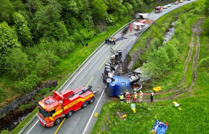 Traffic accident in Levanger Man died after a lorry overturned on the E6
