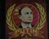 Simone Isaksen left in protest from a nightclub with a Putin poster on the wall